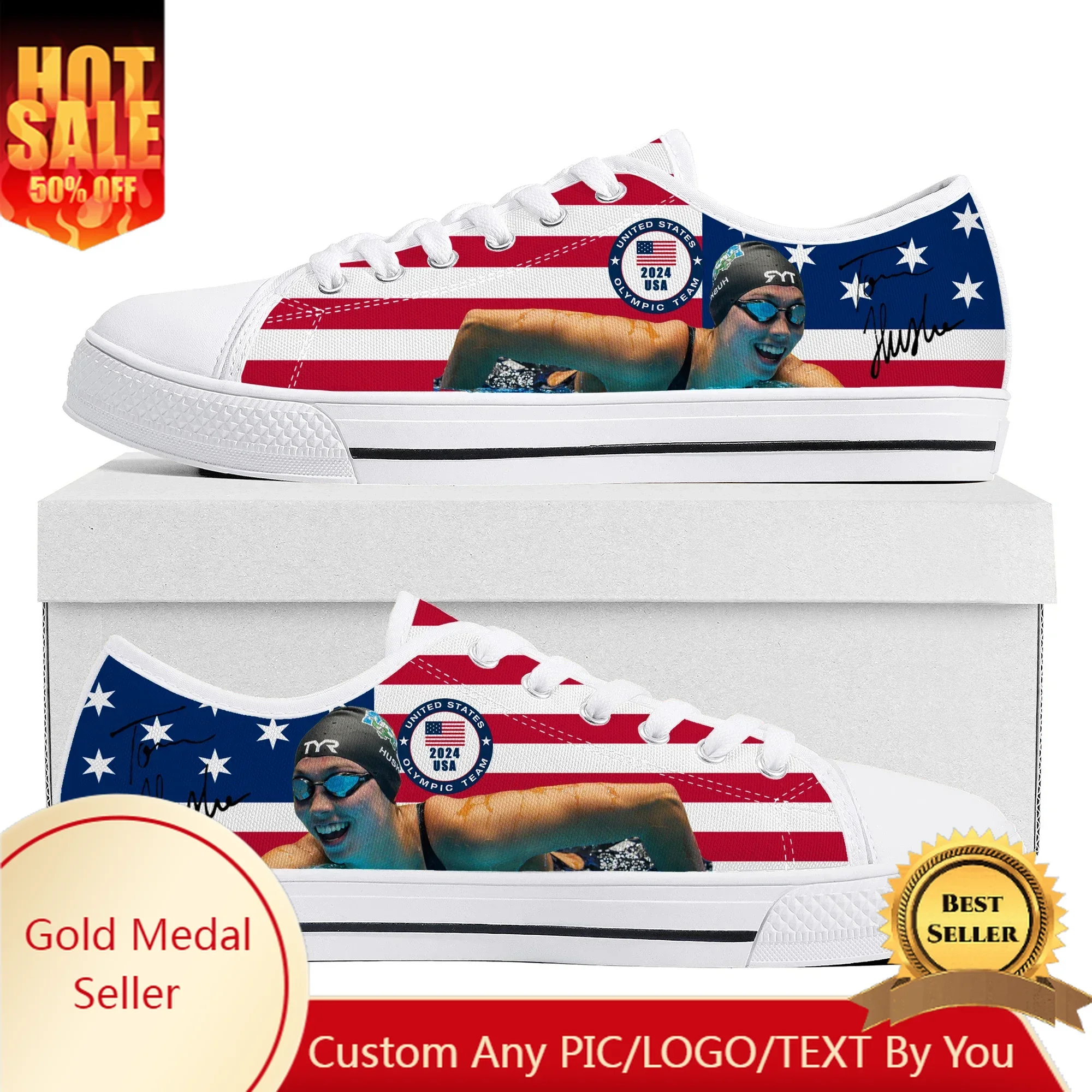 Torri Huske American Swimming Champion Low Top Sneakers Mens Womens Teenager Canvas Sneaker Casual Custom Shoes Customize Shoe