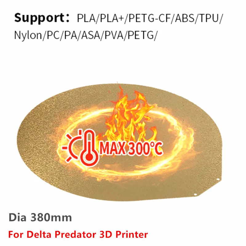Круглый диаметр 380 мм, обновленная сборная пластина Delta Predator PEI, двухсторонняя текстурированная и гладкая пружинная сталь PEI, гибкая платформа для печати 3D-печать
