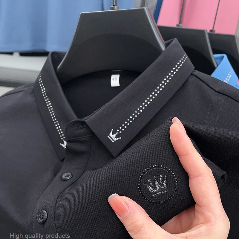Фото Футболка на резинке с надписью «Panjang Sutra Es Kualitas Tinggi Atasan Kerah Kasual Pria Kemeja Polo Bisnis Mode Бару Musim Semi dan» №2