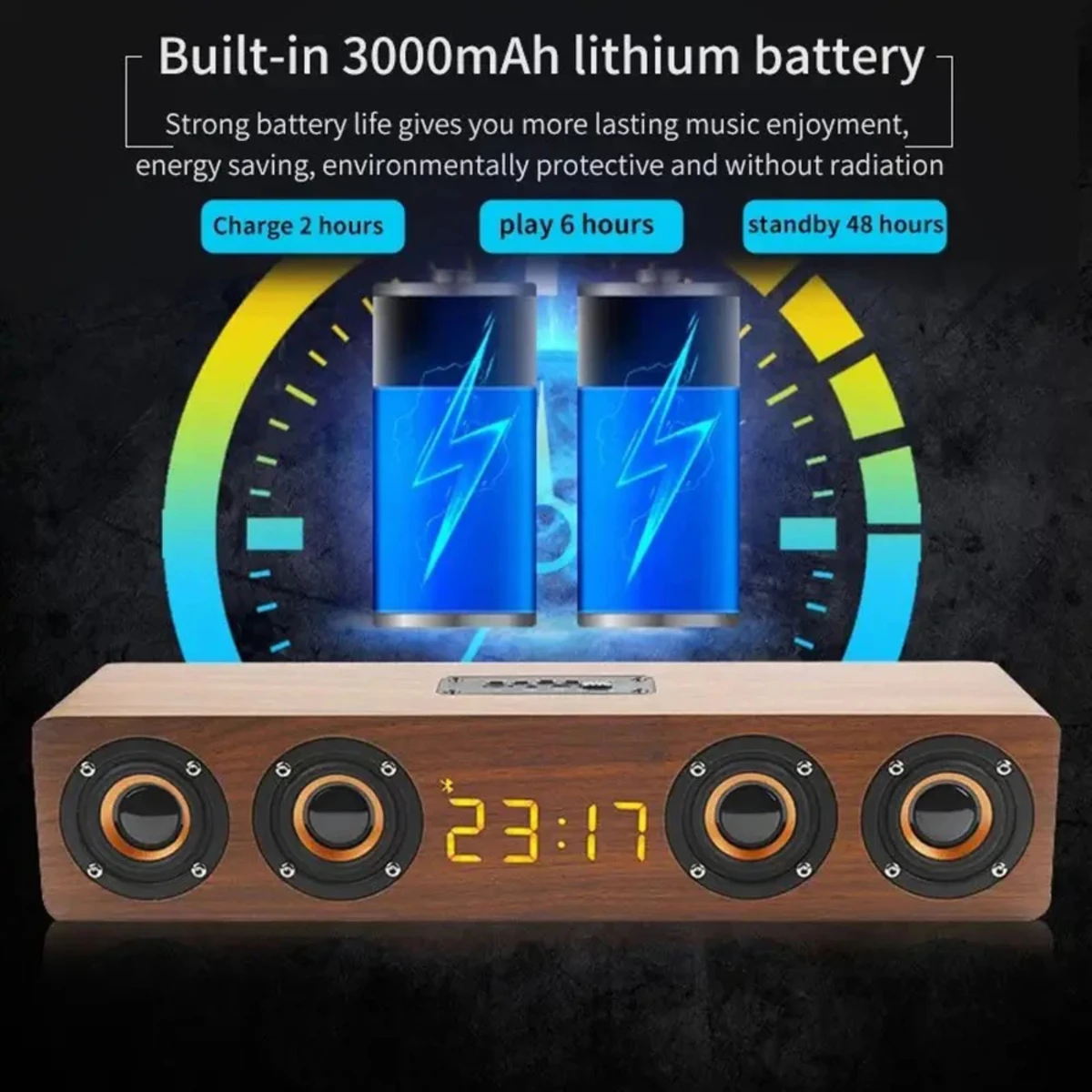 Перезаряжаемый деревянный будильник с Bluetooth-саундбар, сабвуфером, динамиком и FM-радио или украшение игровой комнаты для киберспорта (art.: 3920cb1ebcfc8) - 3920cb1ebcfc8