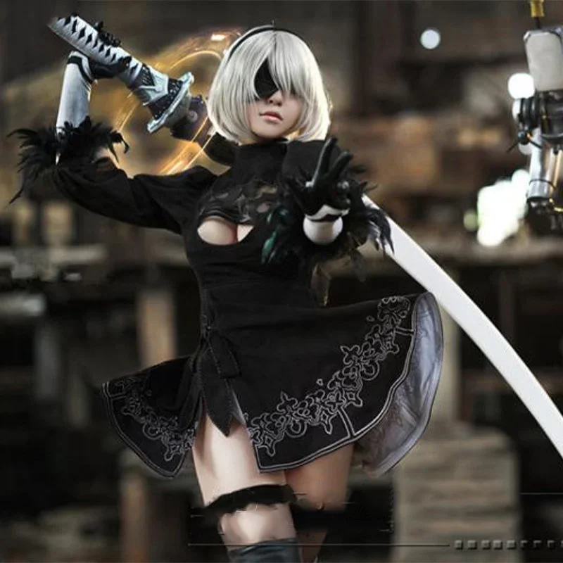 Nier Automata Yorha 2B костюмы для косплея, фигурка животного, костюмы на Хэллоуин для женщин, сексуальное платье, платье, одежда для ролевых игр, униформа O