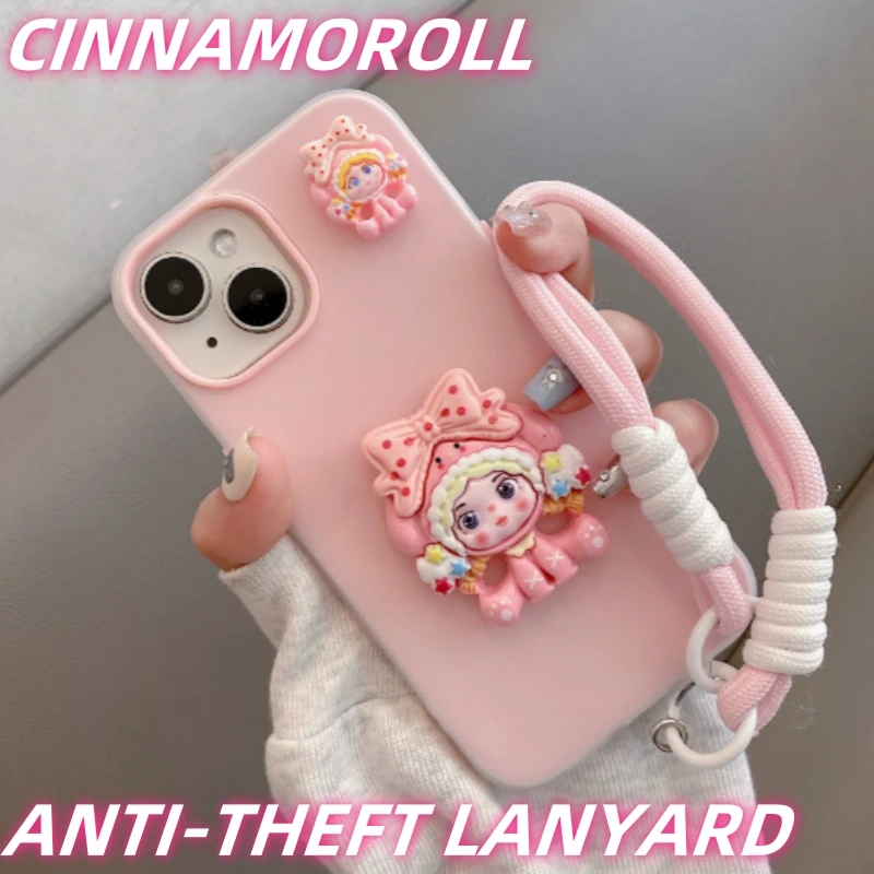 Чехол для телефона Cinnamoroll для iPhone 16 Pro Max и всех серий, противоугонный ремешок, противоударный чехол 2 в 1 для Xiaomi Huawei Android