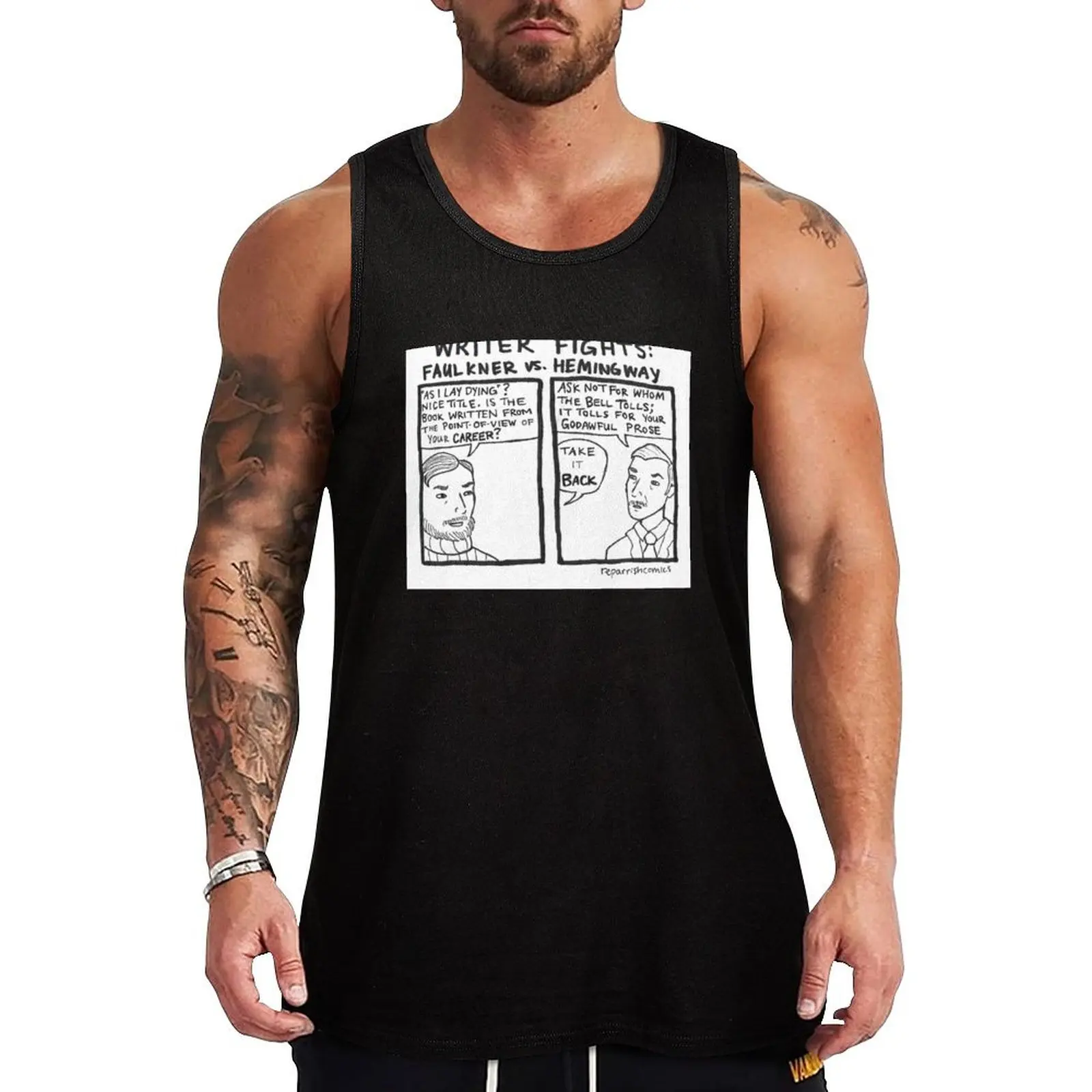 Writer Fights - Faulkner vs Hemingway Tank Top Мужская летняя футболка спортивная рубашка мужские хлопковые футболки мужской спортивный жилет