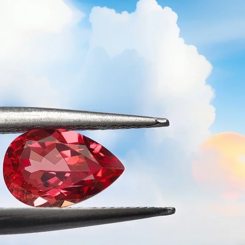 Фото L-Sunset Red Color Lab Grown Sapphire Pear Cut VVS1 Charm Diy Расширенные материалы для изготовления ювелирных изделий на выбор с сертификатом AGL №4