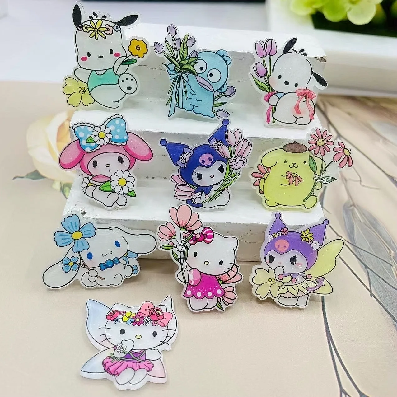 10 шт. новые акриловые Kawaii милые Мультяшные цветы венок персонажи серия клипсы книга Сделай Сам ювелирные изделия детский подарок шпилька аксессуары