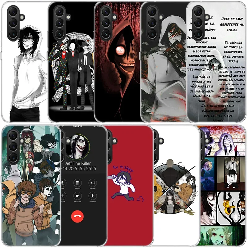 Прозрачный телефон аниме Jeff The Killer для Samsung Galaxy A55 A35 A25 A15 A05S A04S A14 A24 A34 A54 A03S A13 A23 A33 A53 A73 A9 A8 A7