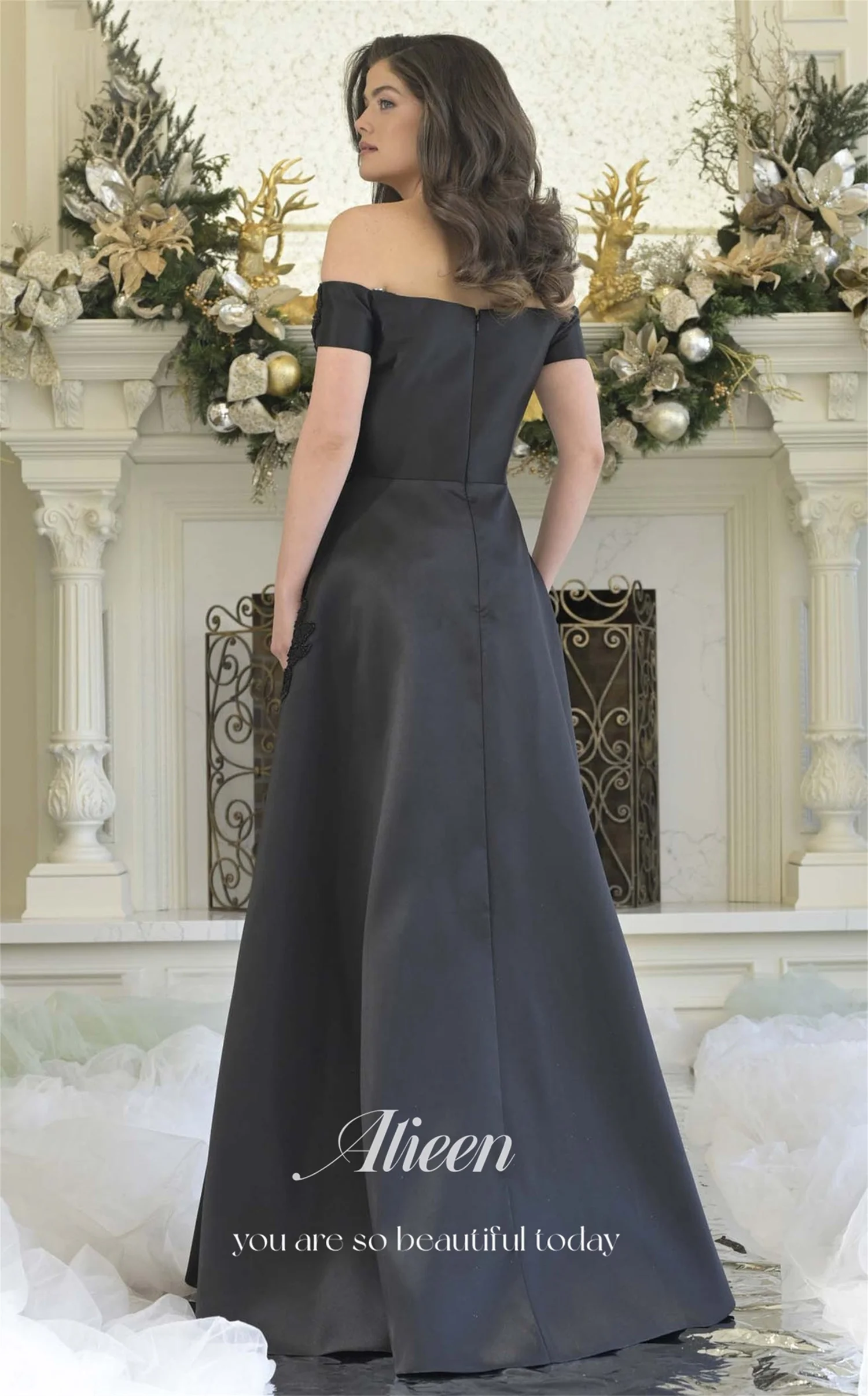 Aileen 3D Flowers Роскошные вечерние платья 2025 Luxury Satin Vestidos De Festa по индивидуальному заказу فساتين سهرة Черное женское вечернее платье (art.: 3920d06fc5efd) - 3920d06fc5efd