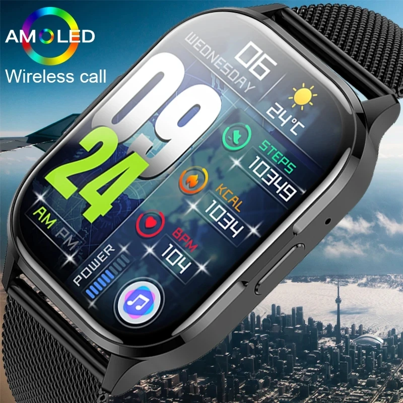 Смарт-часы AMOLED с Bluetooth, 2,01 дюйма, с календарем и шагомером