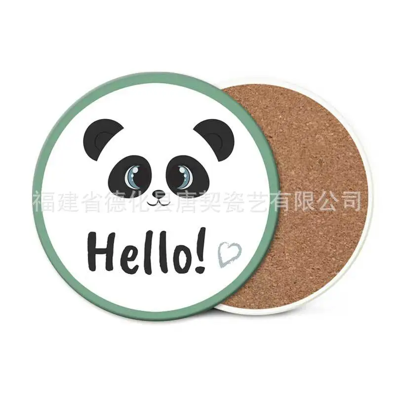 Фото Оптовая продажа с фабрики Chengdu National Treasure Panda Flower Керамический пробковый коврик для чашки Коврик для кофейных напитков PrintableLOGOCross-Border №2