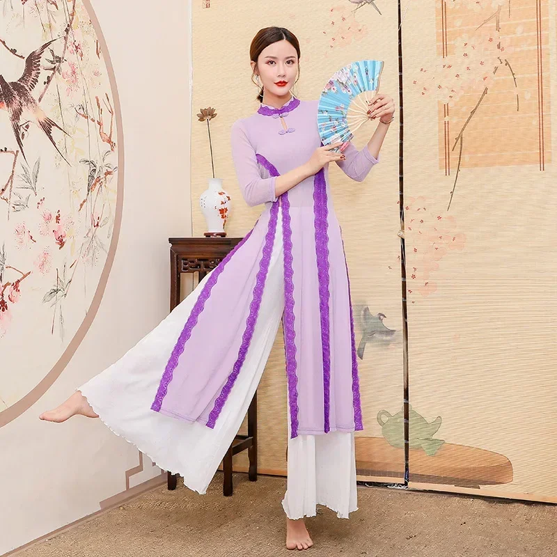 Фото Винтажное восточное платье для танца живота, китайское платье Cheongsam, классическая униформа Hanfu, одежда с вышивкой, женский костюм для выступлений №4