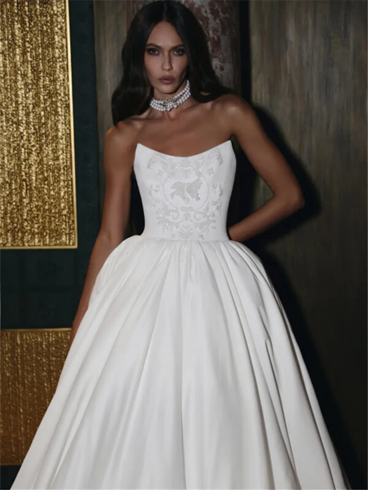 Фото Атласное свадебное платье Vestido De Noiva Minimalista Casamento Princesa Vestidos Novia Boda Civil White Novias Свадебные платья 2025 №5