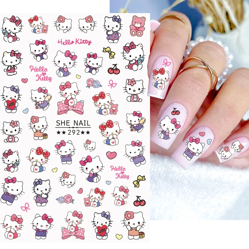 Фото 8x10 см 3D Kawaii Pink Hello Kitty наклейка для ногтей 1 шт. мультяшная наклейка для ногтей с котенком кота милая девушка 3D Sanrio Kitty Cat Manciure слайдер №4