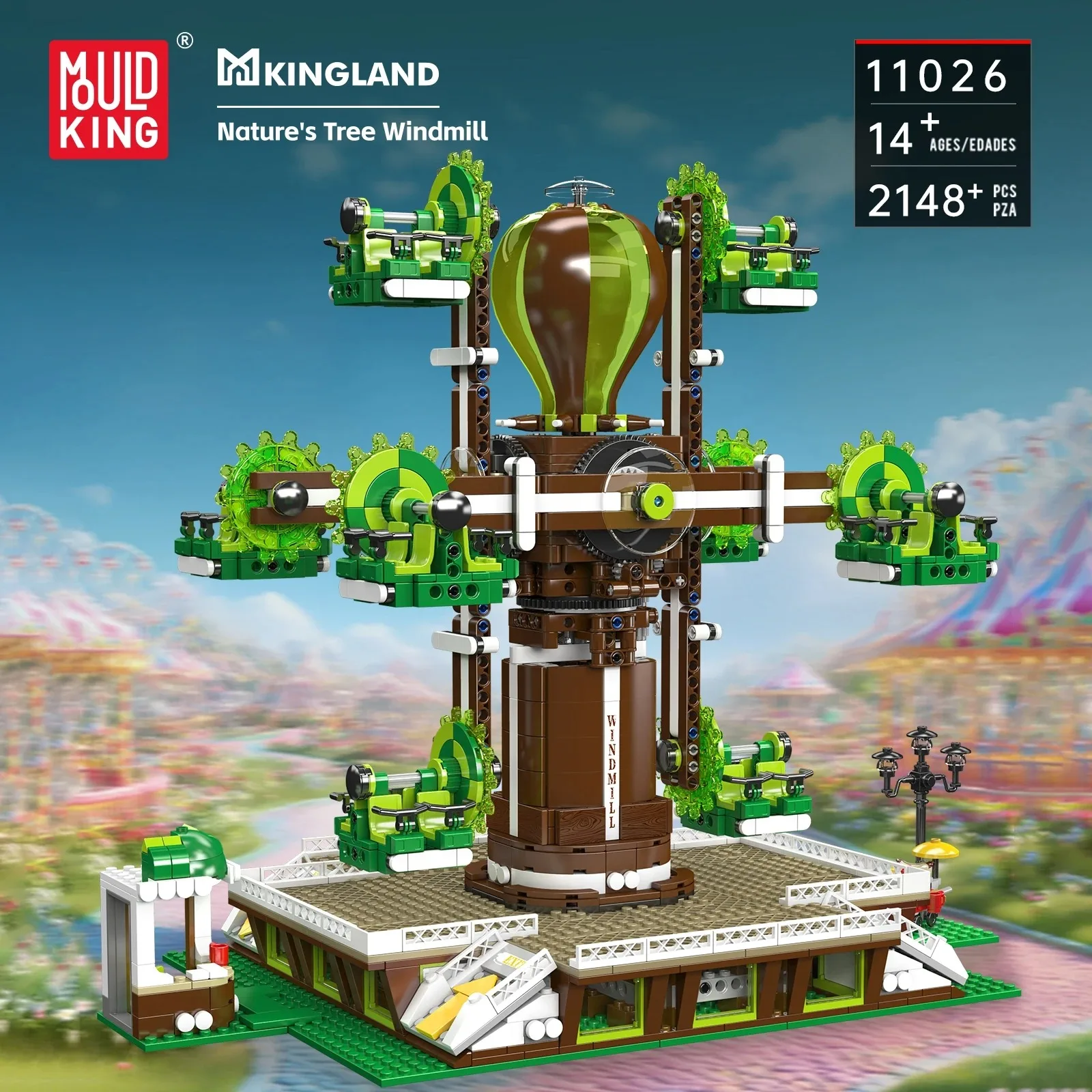 MouldKing 11026 MOC Fairground Природное дерево Ветряная мельница Архитектурная модель 2148 шт. Строительные блоки Кирпичная головоломка Игрушки Подарок для детей