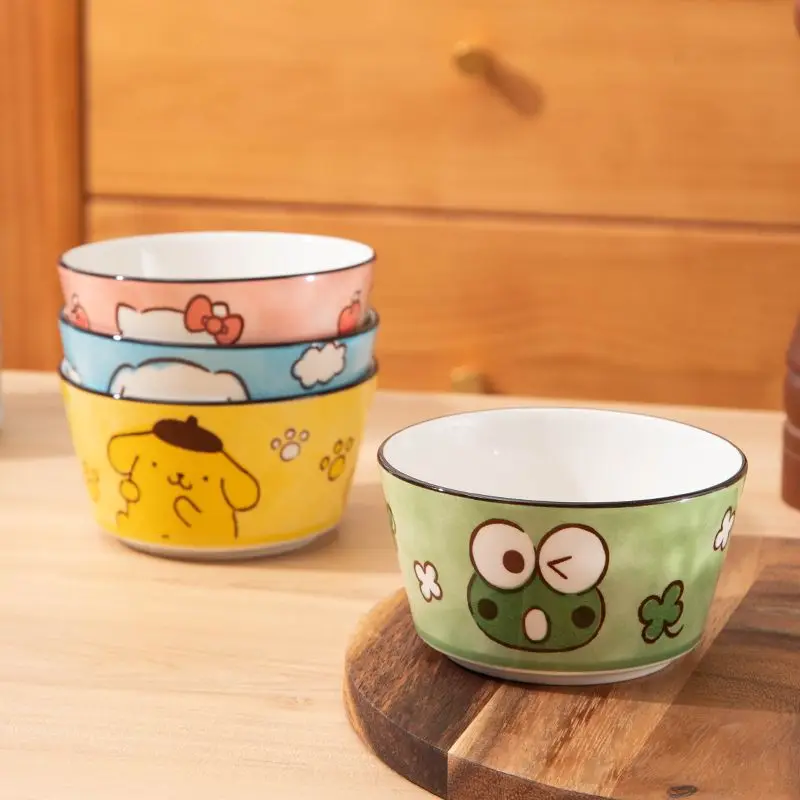 Фото Столовые приборы в стиле аниме Cinnamoroll Sanrio, Hello Kitty Kawaii Милая мультяшная миска Pompompurin креативная керамическая десертная утолщенная миска игрушки №2