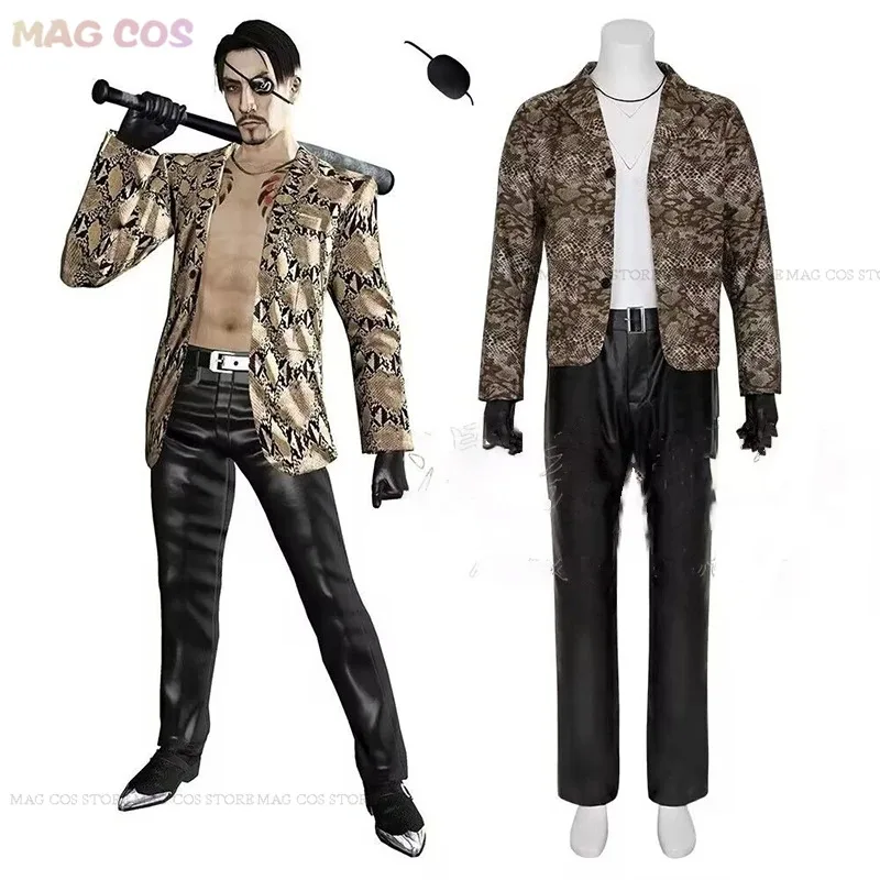 A888Goro Majima Goro Косплей Костюм Парик Игра Как Дракон Якуза Мужская Хэллоуин Вечеринка Ролевая Игра Костюм Змеиной Кожи Пальто ОбувьB666@!