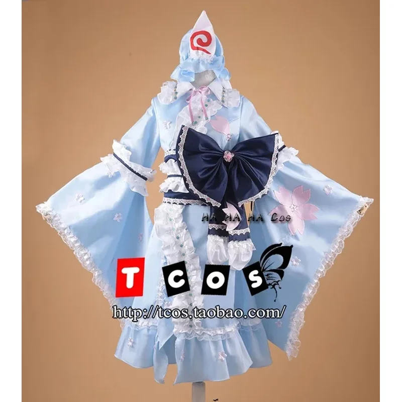 2120iyiTouhou Project Saigyouji Yuyuko аниме Хэллоуин косплей костюм полный комплект мужской и женский парик для фанатов S