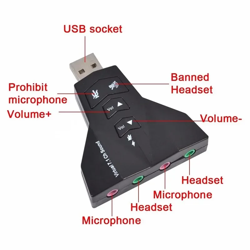 7.1-канальная внешняя звуковая карта USB 2.0 с двойной гарнитурой 3,5 мм и интерфейсом микрофонного разъема, аудиоадаптер USB стерео микрофона для ноутбука (art.: 3920cdd241df1) - 3920cdd241df1