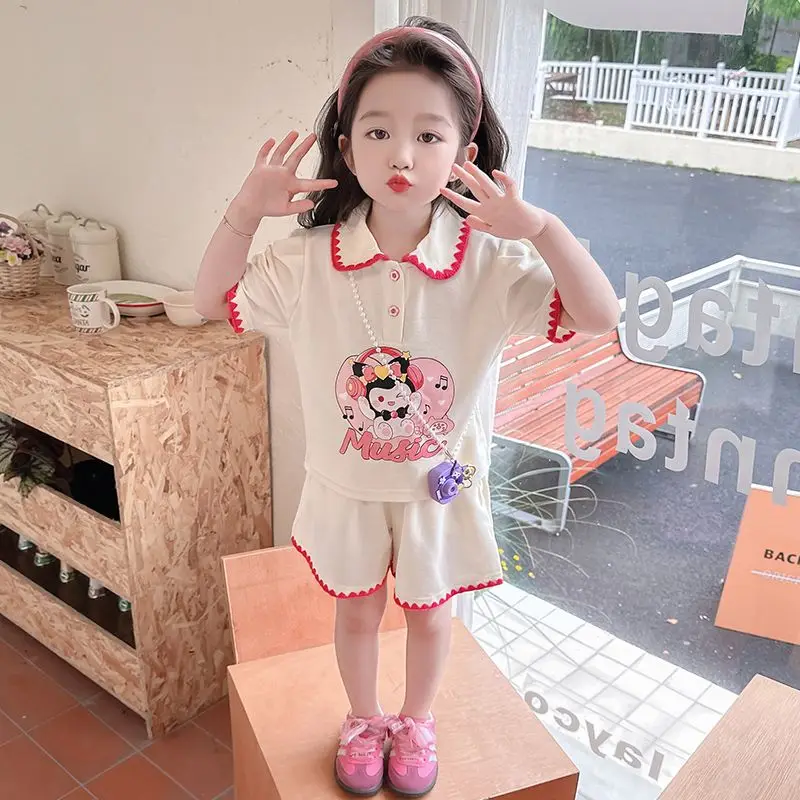 Фото Kawaii Kuromi брюки с коротким рукавом для девочек Sanrio аниме летняя Милая мультяшная удобная детская одежда с принтом модная одежда в подарок №4