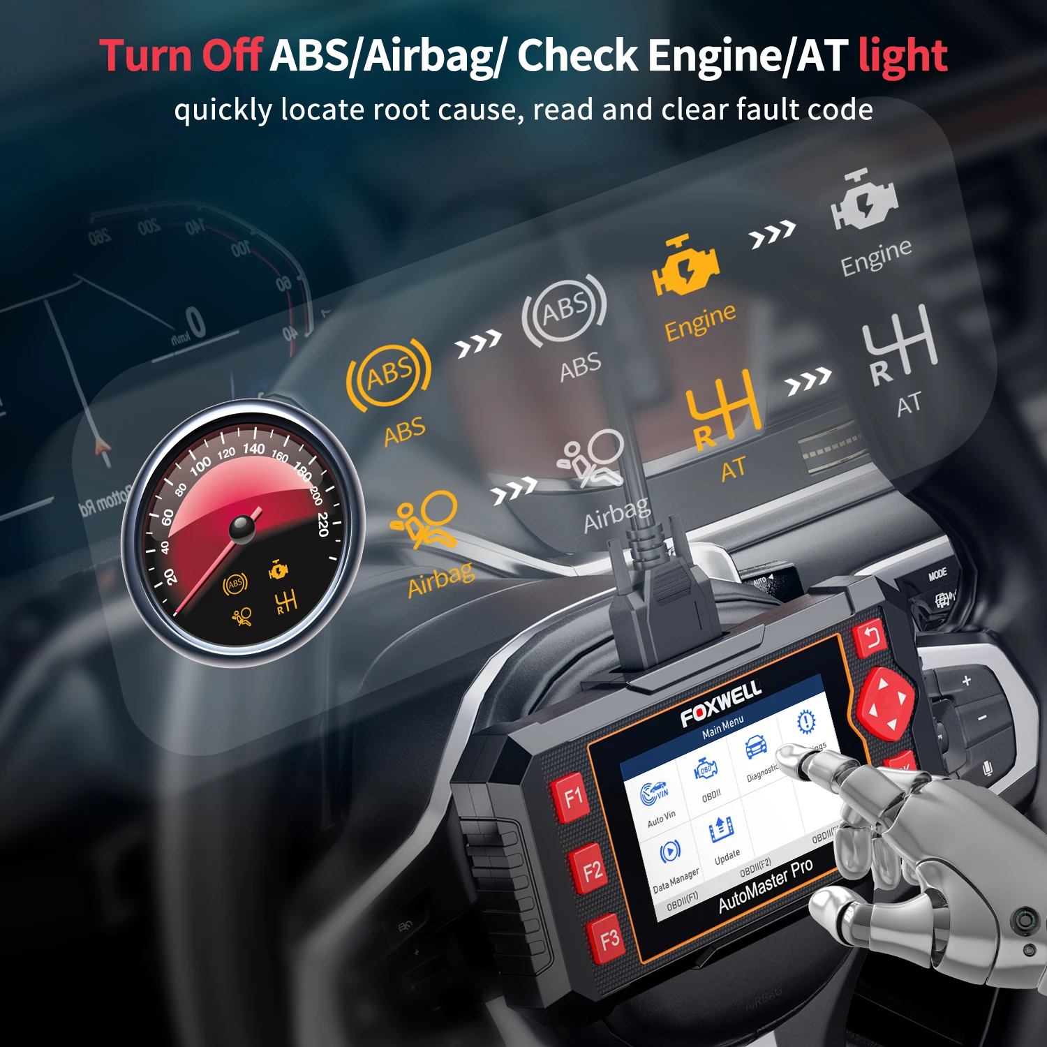 Фото Автомобильный диагностический сканер Foxwell NT604 Elite OBD2, устройство для чтения кодов ABS и SRS, пожизненное бесплатное обновление №3