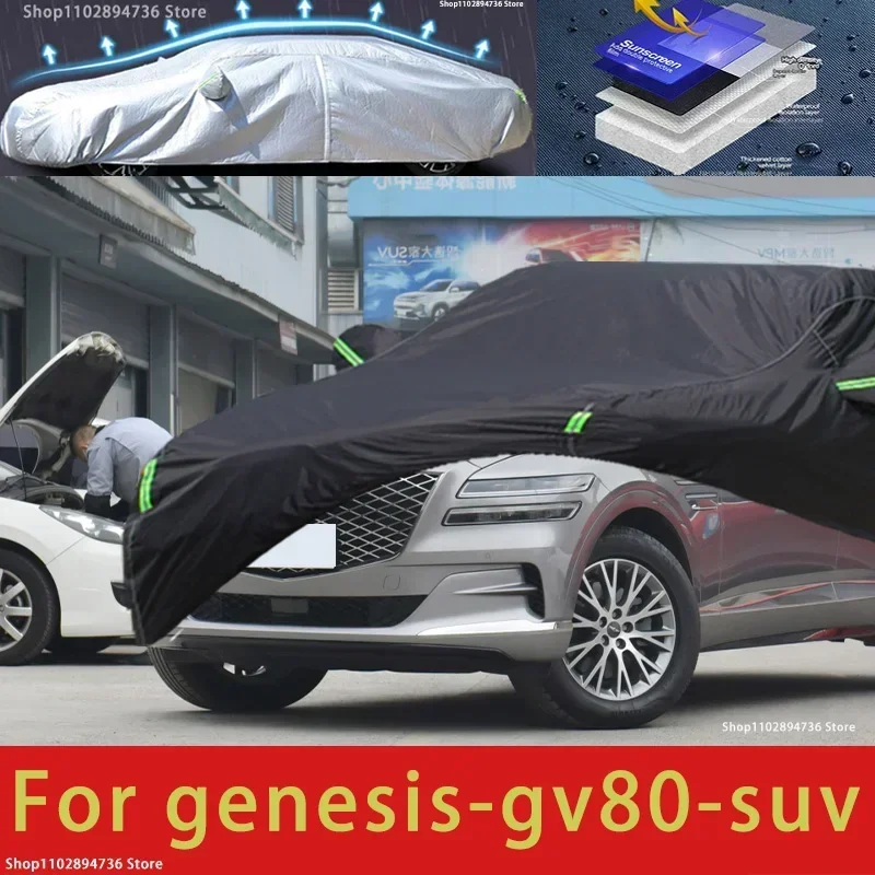 Для Genesis GV80 подходит для наружной защиты, полный автомобильный чехол, снежный чехол, солнцезащитный козырек, водонепроницаемый, пылезащитный, внешний черный автомобильный чехол
