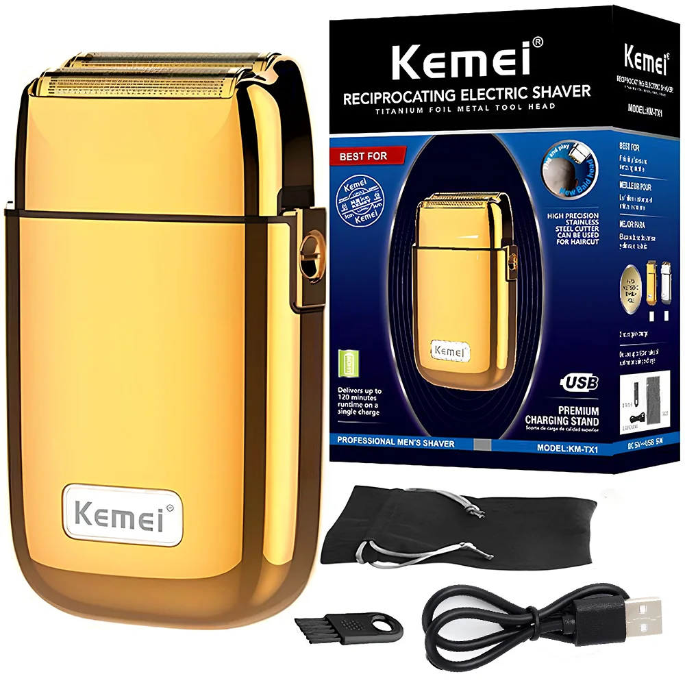 Kemei Tx1 полностью Металлическая Бритва для мужчин, волос, бороды, электрическая бритва, облысающая головка, машинка для бритья, отделка, выцветает, перезаряжаемая