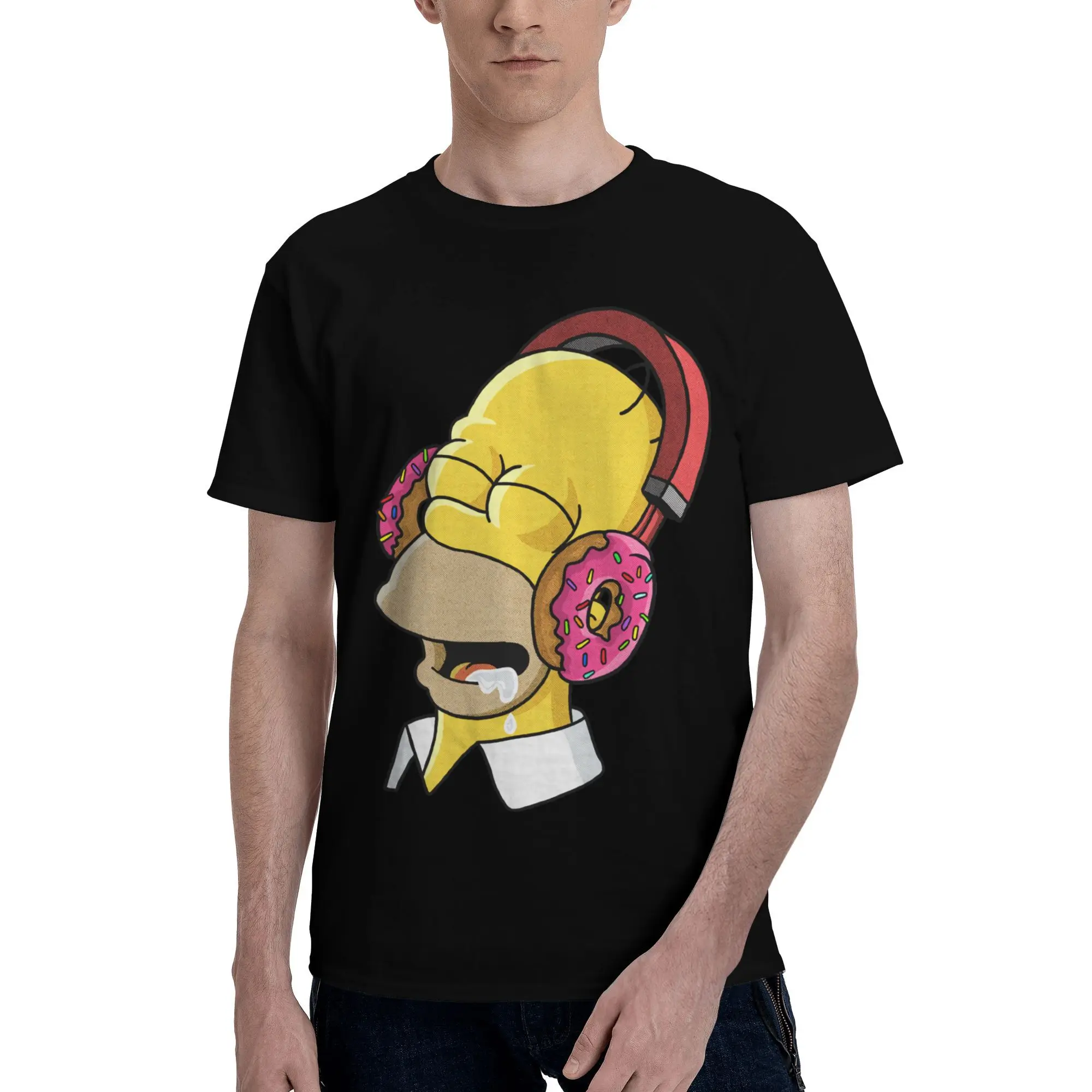 Мужские футболки S-Simpsoned Homer Listen to Your Donuts с короткими рукавами для отдыха, крутые футболки, футболки SlimPure Cotton