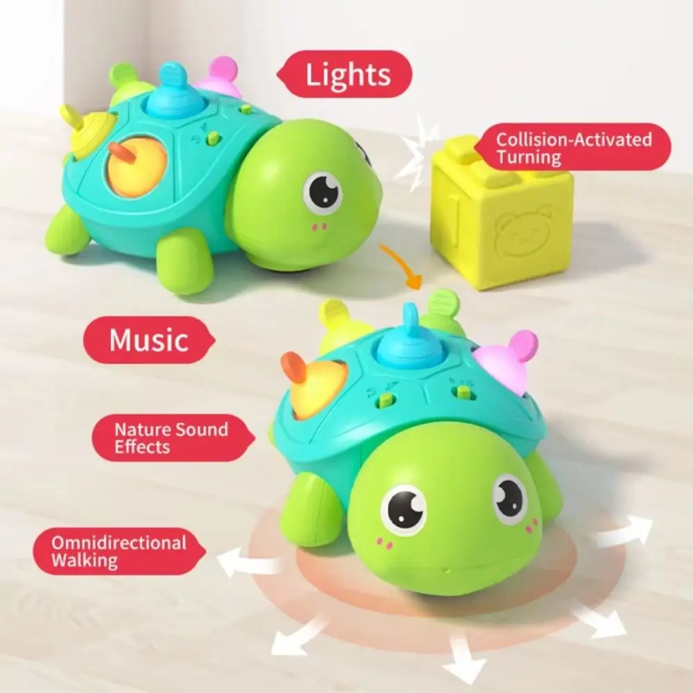 Световая и музыкальная игрушка-черепаха с плоской землей, обучающая движущаяся прогулочная черепаха, автоматическая сенсорная имитация Электронные игрушки