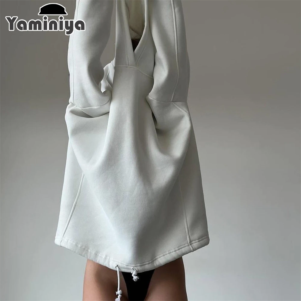 Фото Yaminiya осенне-зимние толстовки женские большие толстые корейские базовые с буквенным принтом на шнурке с длинными рукавами верхняя одежда повседневный топ №3