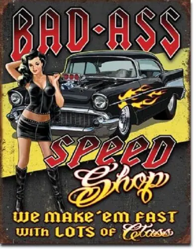 1b,Bad Ass Speed Shop Muscle Car Garage Bel Air Настенный декор Металлическая жестяная вывеска