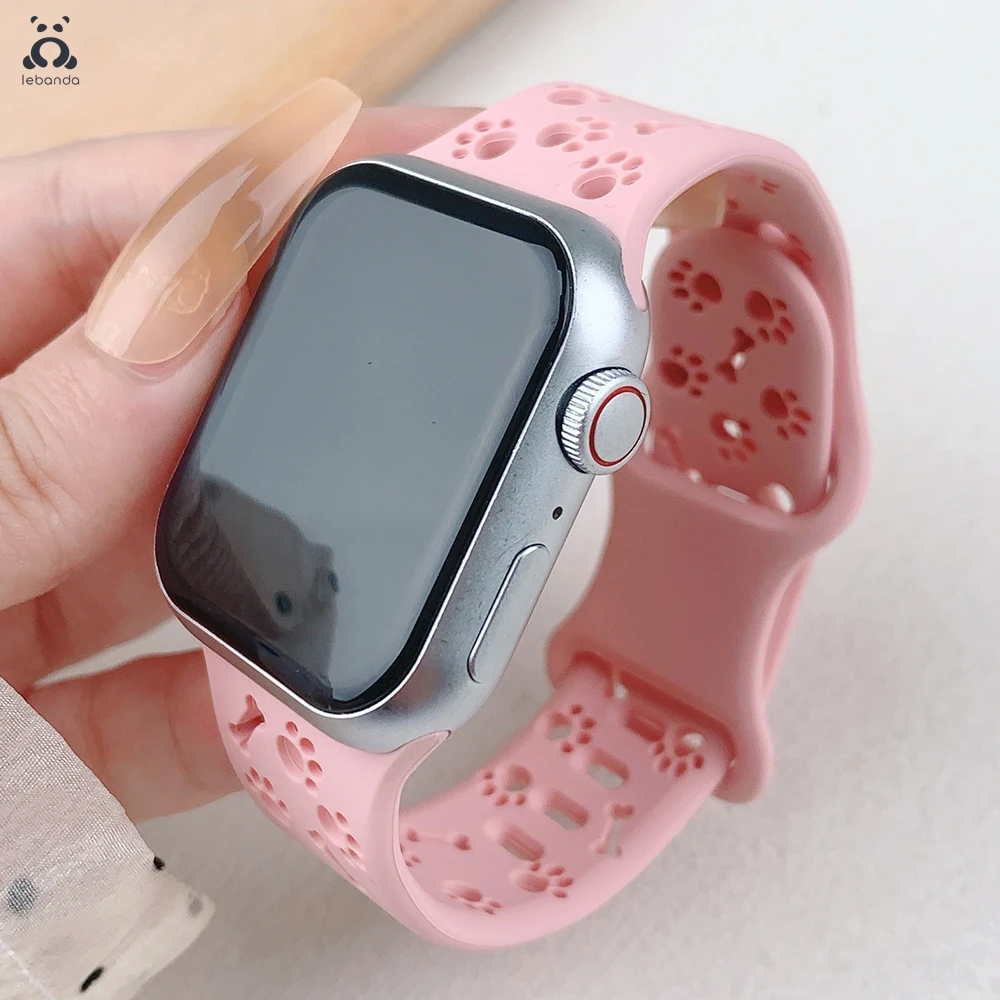 Фото Ремешок Lebanda для Apple Watch Series 10 9876 SE, ремешок для пирсинга щенка собачьей лапы и кости для iWatch, аксессуары с застежкой-бабочкой №5