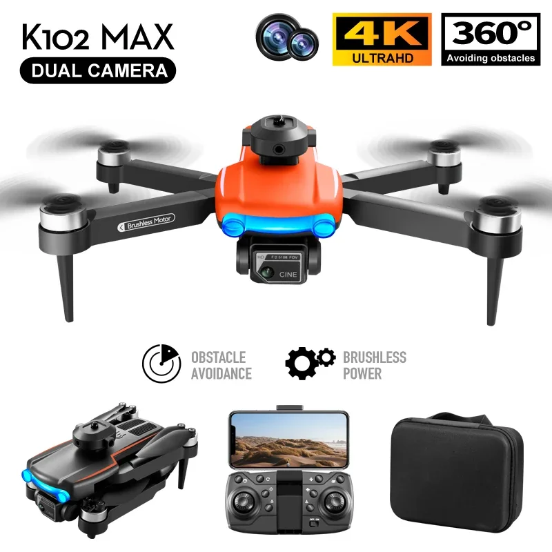 Квадрокоптер K102MAX Rc с двойной камерой 4K HD, профессиональный бесщеточный вертолет для предотвращения препятствий для аэрофотосъемки