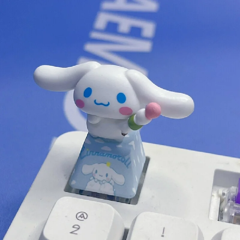 Фото Sanrio Diy создает трехмерные синие колпачки для клавиш Cinnamoroll с перекрестной осью, компьютерные кнопки, игры, механические клавиатуры, подарки №3