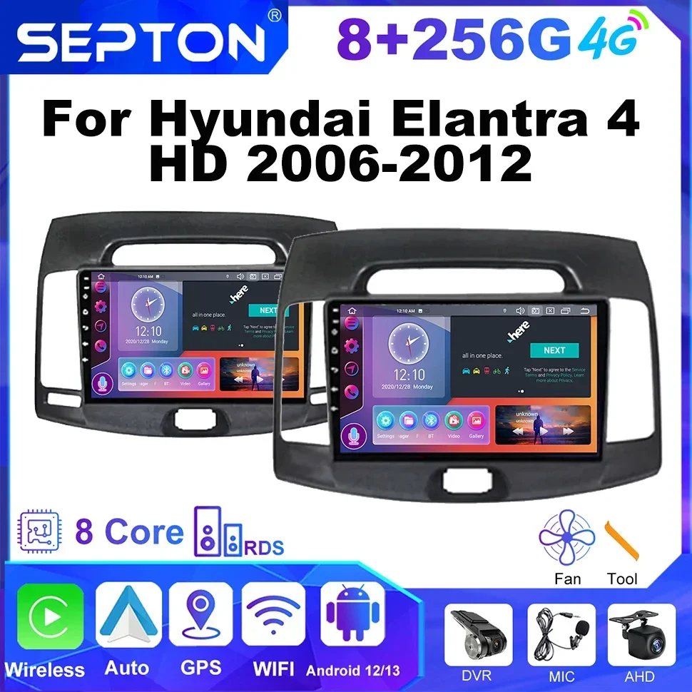 Автомобильное радио SEPTON Android для Hyundai Elantra 4 HD 2006-2012, установка автомобильной стереосистемы, навигация, GPS, 4G, мультимедийный плеер Carplay