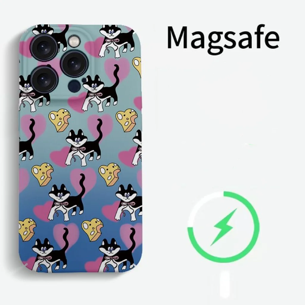 Чехол с градиентом в виде черной кошки с рисунком сыра для IPHONE 16 PRO MAX 14 13 PRO MAX 14 15 PLUS 12 11 XR, акриловые жесткие чехлы для телефона