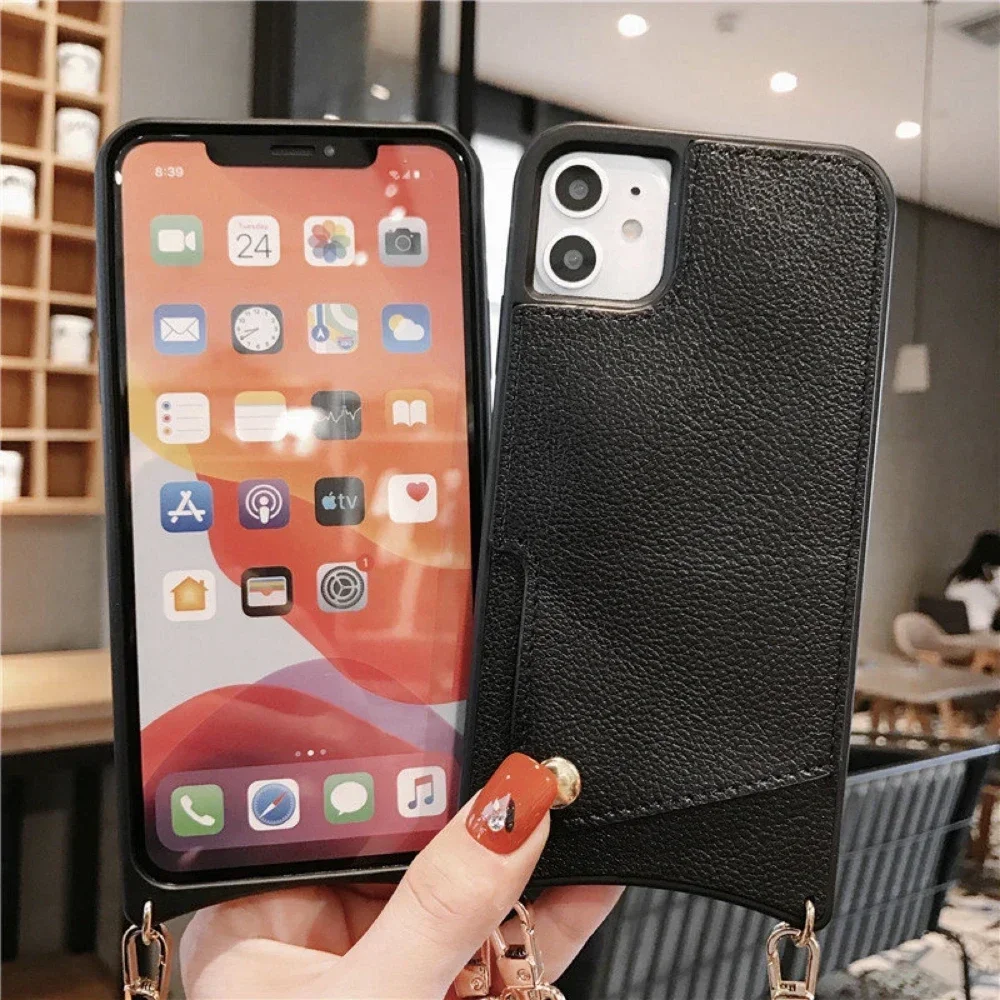 Фото Новинка, кожаный чехол для iphone14 с зеркалом для макияжа, картой телефона, диагональю 13 дюймов, 12 дюймов, promax XR XSMAX, скошенным ремешком, 11Pro Mini, 8Plus №4