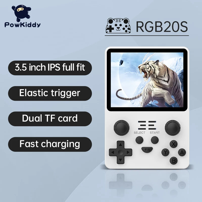 Портативная игровая консоль POWKIDDY RGB20S, новые игроки в стиле ретро, система с открытым исходным кодом, 3,5 дюйма, экран 4:3 IPS, детские игрушки в подарок