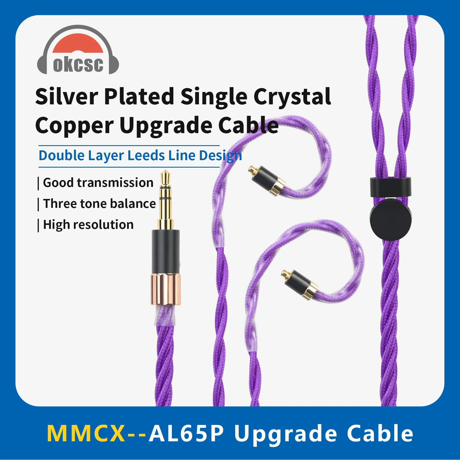 OKCSC AL65P Кабель для наушников MMCX SONY XBA SHURE Westone FIIO AKG DUNU Macaw Посеребренный монокристаллический медный кабель для обновления