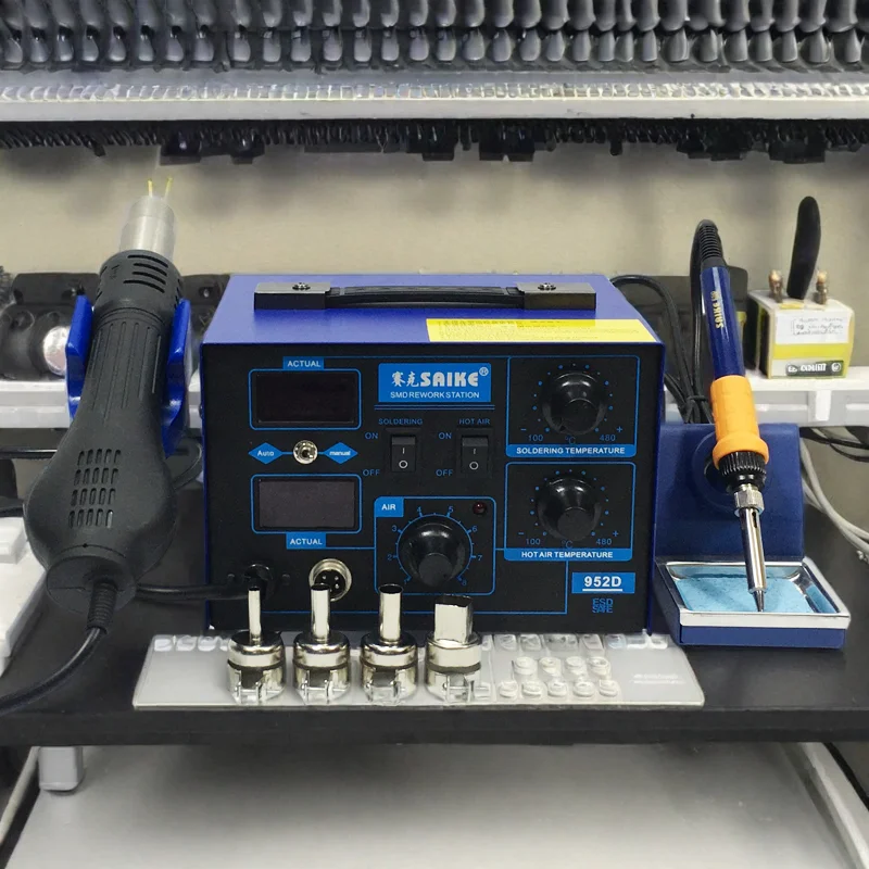 Saike 952D Hot Air Gun Station 220V 110V Heat Gun Soldering Iron Station 2 in 1 900M tip BGA Rework soldering station Kit Holder (art.: 3920ca5237e77) - 3920ca5237e77