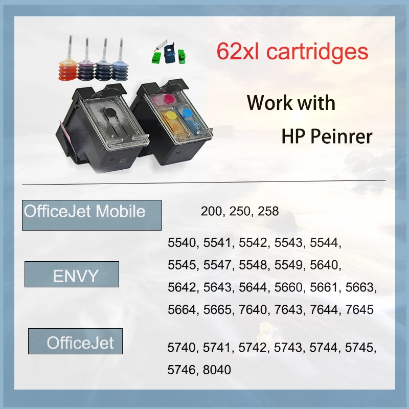 Фото Совместимый картридж для HP 62XL для hp62 Envy 5540 5541 5542 5543 5544 5545 5546 5547 5548 5549 5640 5642 7640 7643 7645 №3