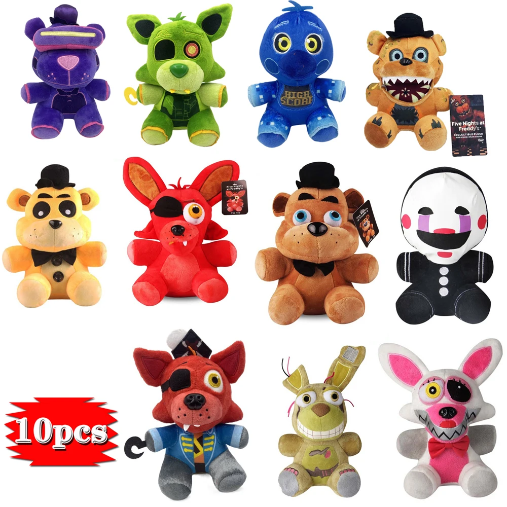 Freddys Foxy Bonnie Bear Ribbit Мягкие плюшевые игрушки, набор из 10 шт., мягкие хлопковые искусственные плюшевые мишки