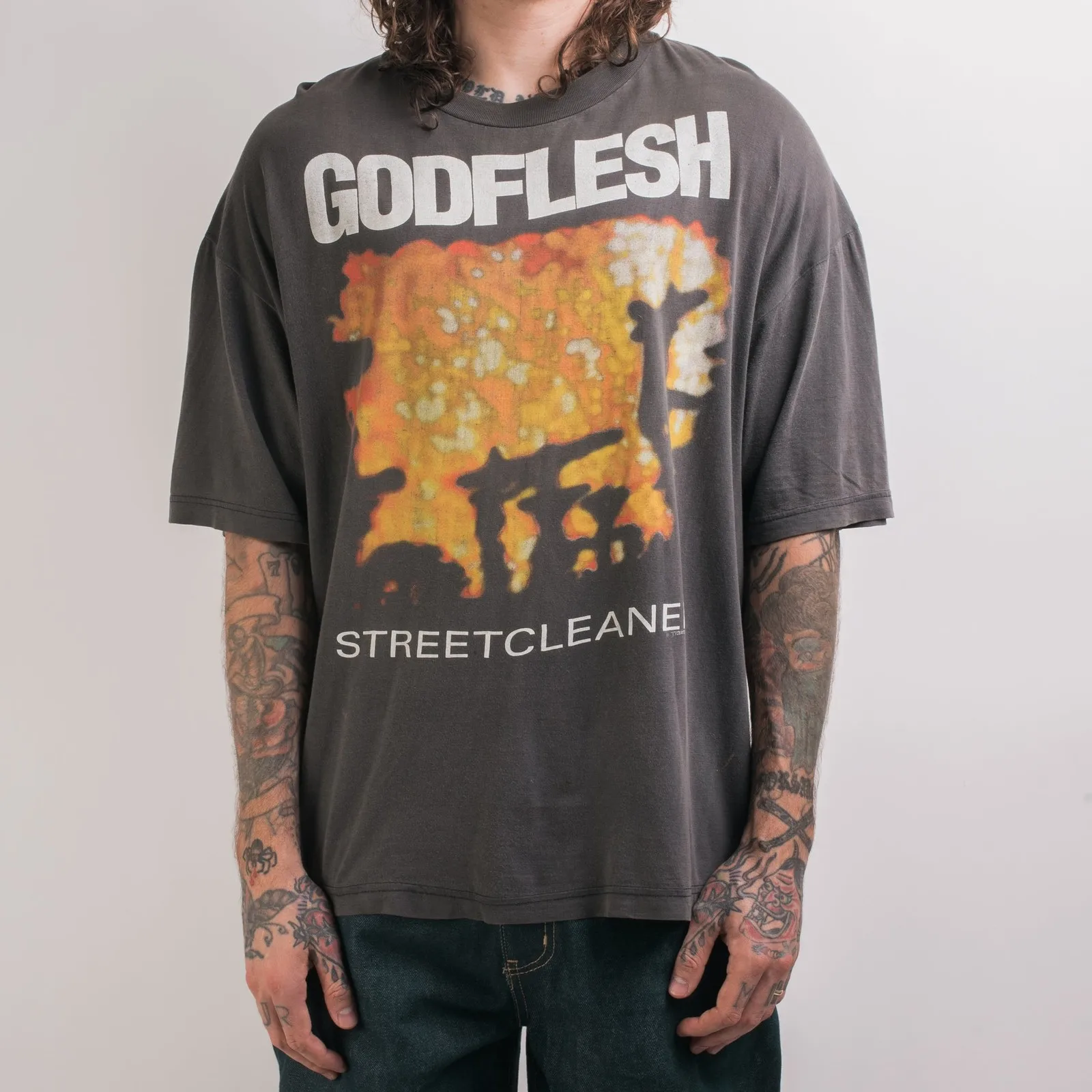 Винтажная рубашка Godflesh Streetcleaner 1990-х годов, черная, унисекс, для мужчин и женщин WA1466