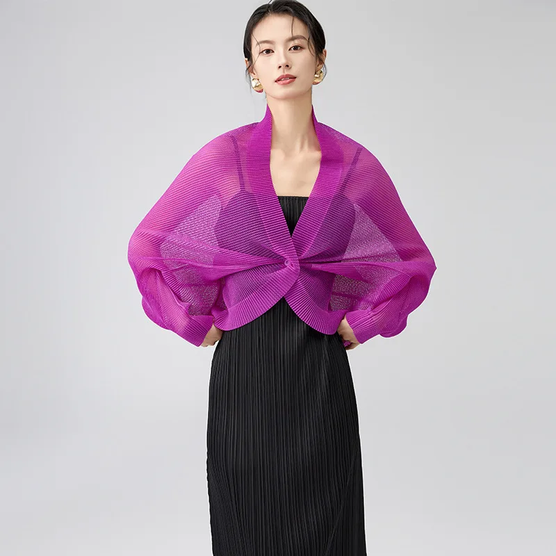 Miyake Niche Denisn летнее полупрозрачное легкое плиссированное пальто для женщин сетчатый кардиган с рукавами «летучая мышь» повседневная куртка Пальто и куртки