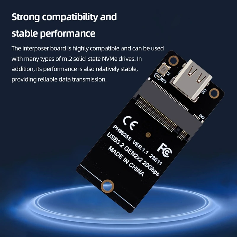 Фото Переходник M.2 на Type C SSD ASM2364 NVME, черная плата преобразования из АБС 20 Гбит/с, 2000 Мб/с для SSD 2230/42/60/80, 1 шт. №3