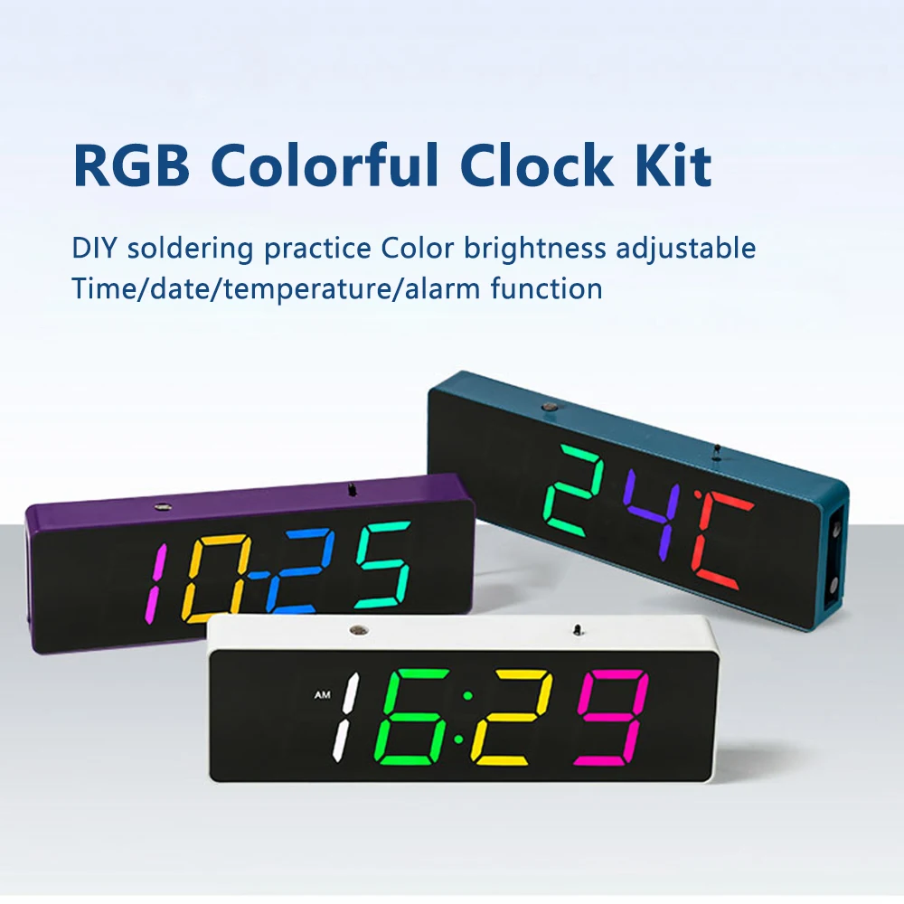 Цветные цифровые часы, Набор для творчества, цветные часы Rgb, микроконтроллер, паяльные упражнения, практичная тренировочная продукция, запасные части