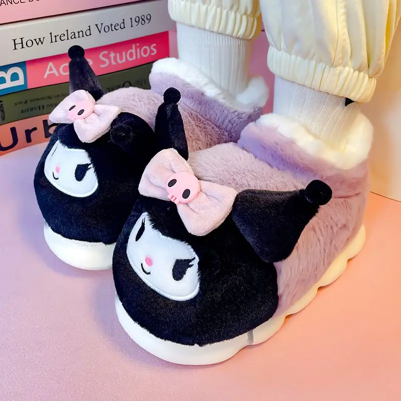 Фото MINISO My Melody Pack и хлопковые тапочки для женщин, зимние домашние домашние тапочки Sanrio, противоскользящие теплые домашние тапочки с толстой подошвой №2