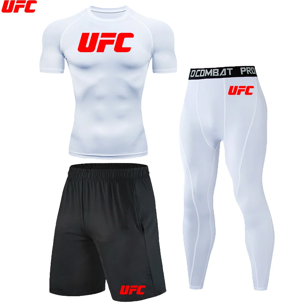 UFC компрессионный рашгард для бега, спортивный костюм для мужчин, короткая спортивная одежда, костюмы, мужские спортивные колготки, тренировочная одежда, комплект для бега