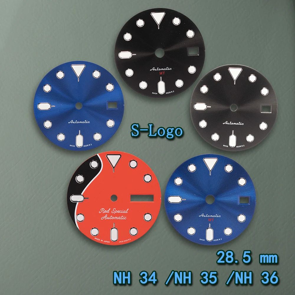 S логотип 28,5 мм SKX007 циферблат подходит для механизма NH34/NH36 зеленый светящийся двойной календарь красный циферблат GMT аксессуары для модификации часов