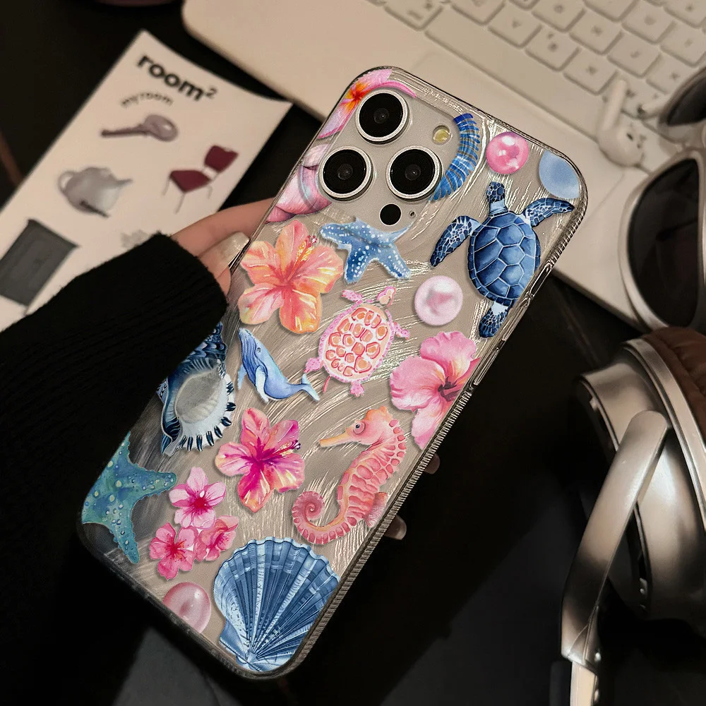 Противоударный чехол для телефона с рисунком океанских элементов для iPhone 13 Funda iPhone 11 16 Pro Max 15 14 12 16 pro max Жесткий пластиковый чехол IMD (art.: 3920d02234b54) - 3920d02234b54