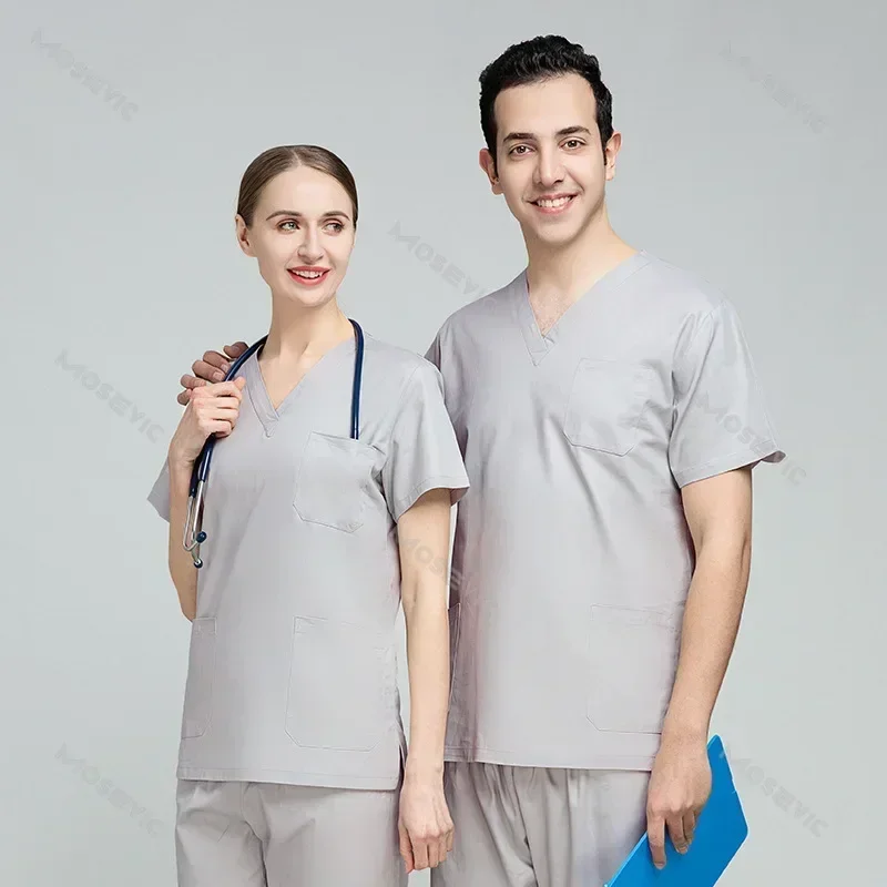 Фото Scrubs Medical Uniform Lab Set Male Wholesale Clinic Hospital Doctor Overalls V-neck Fashion Scrub Pharmacy Nurse Clothes №3