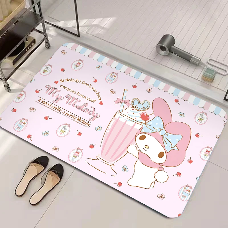 Мультфильм Sanrio My Melody Diatom Mud Mat Cute Ice Cream Melody Коврик для двери спальни Kawaii Противоскользящий детский защитный напольный коврик для ванной комнаты